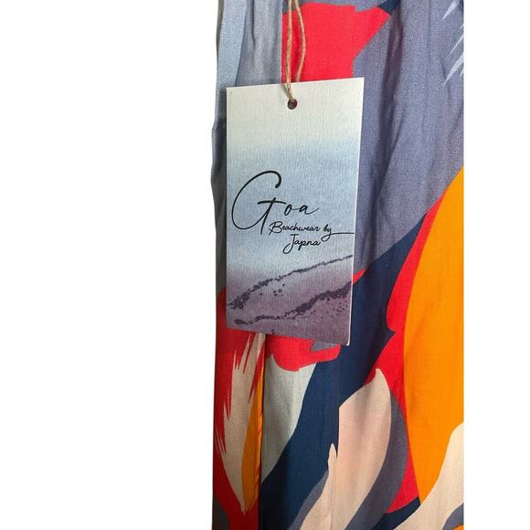 Goa Beachwear By Japna Wide Leg Pants Tropical Smock Waist Multicolor Size L NWT - Picture 5 of 6